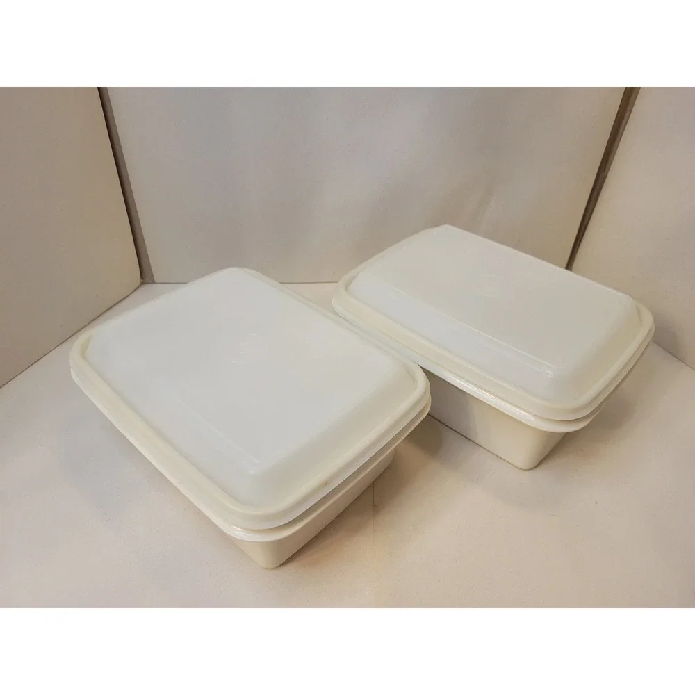Tupperware Freeze N Save Ice Cream Keeper Set 2 Beige Rectangular Containers